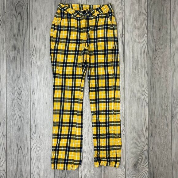 UNIF Womens Size 00 Dawson Yellow Cotton Plaid Straight Leg Ankle Trouser Pants - Picture 11 of 11